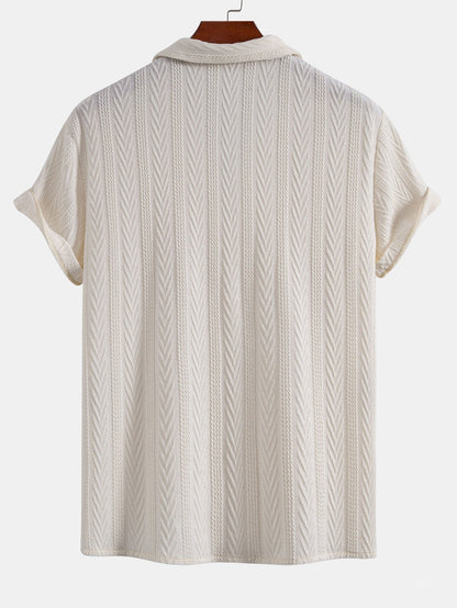 Texture Jacquard Cuban Shirt & Wrinkle Textured Straight Leg Pants
