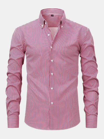 Long Sleeve Stripe Button Up Shirt & Slim Fit Tapered Trousers