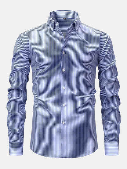Long Sleeve Stripe Button Up Shirt & Slim Fit Tapered Trousers