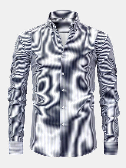 Long Sleeve Stripe Button Up Shirt & Slim Fit Tapered Trousers