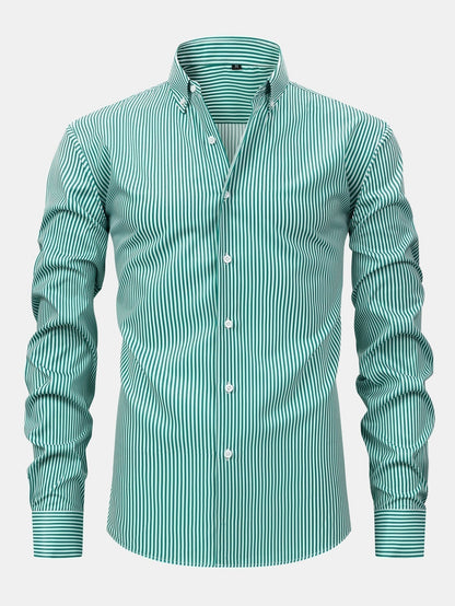 Long Sleeve Stripe Button Up Shirt & Slim Fit Tapered Trousers