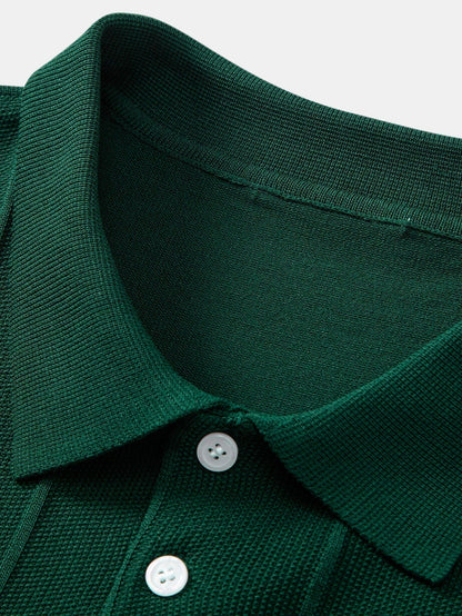 Stripe Jacquard Knit Polo Shirt & Straight Leg Ribbed Pants