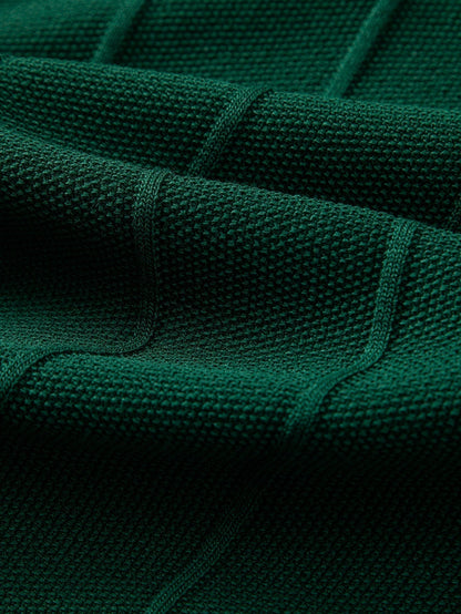 Stripe Jacquard Knit Polo Shirt & Straight Leg Ribbed Pants