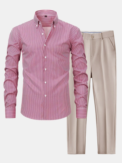 Long Sleeve Stripe Button Up Shirt & Slim Fit Tapered Trousers